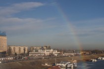 В солнечный день струя воды образовала радугу