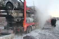 Седельный тягач с полуприцепом загорелся на трассе М-7 в Кстовском районе