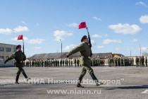 Первая тренировка пешей колонны, участвующей в параде войск Нижегородского гарнизона