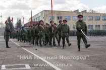 Первая тренировка пешей колонны, участвующей в параде войск Нижегородского гарнизона