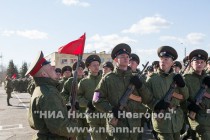 Первая тренировка пешей колонны, участвующей в параде войск Нижегородского гарнизона