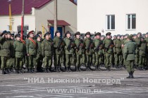 Первая тренировка пешей колонны, участвующей в параде войск Нижегородского гарнизона