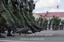 Первая тренировка пешей колонны, участвующей в параде войск Нижегородского гарнизона