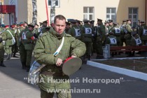 Первая тренировка пешей колонны, участвующей в параде войск Нижегородского гарнизона