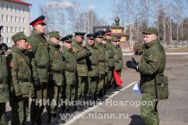 Первая тренировка пешей колонны, участвующей в параде войск Нижегородского гарнизона