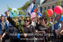 Шествие Первомайской колонны по улице Большая Покровская в Нижнем Новгороде