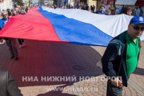 Шествие Первомайской колонны по улице Большая Покровская в Нижнем Новгороде