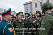 Первая тренировка военного парада на площади Минина и Пожарского в Нижнем Новгороде