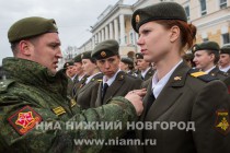 Первая тренировка военного парада на площади Минина и Пожарского в Нижнем Новгороде