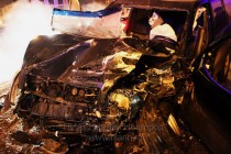 ДТП с участием пассажирского автобуса-гармошки и автомобиля Toyota Land Cruiser на площади Минина в Нижнем Новгороде