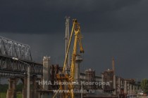 Строительные работы и подготовка к монтажу арочной пролетной конструкции на дублере Борского моста в Нижнем Новгороде