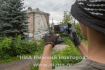 Атлант украсил дом в переулке Гаршина в Нижнем Новгороде, в рамках фестиваля Новый город: Древний