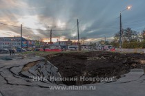Провал грунта на ул. Горной в Нижнем Новгороде