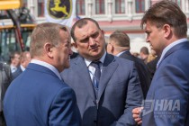 Владимир Челомин, Александр Байер и Андрей Лапшин на открытии 18-го Международного форума Великие реки - 2016