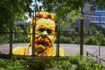 Пиксель-скотч-арт на сетке-рабице Горький-Пешков в Нижнем Новгороде на фестивале Место