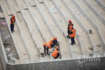 Рабочие на стройплощадке Стадиона Нижний Новгород