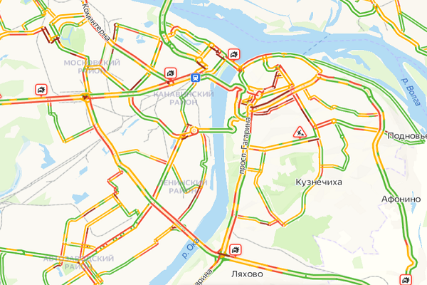 Карта нижнего новгорода с пробками на дорогах