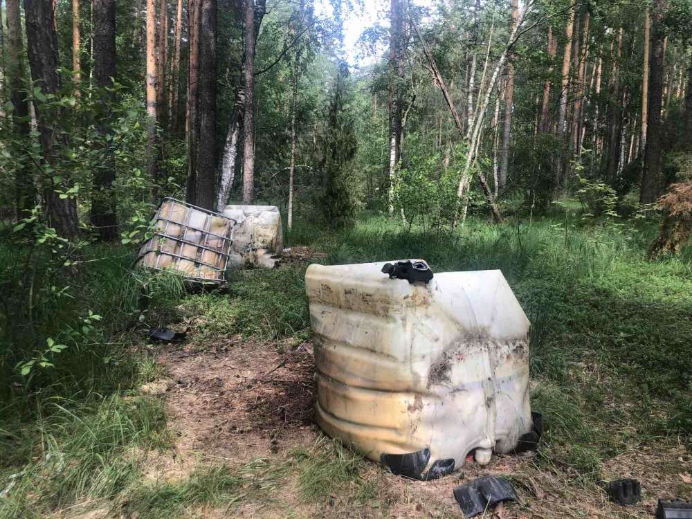 Свалка химотходов обнаружена в лесополосе недалеко от трассы М-7 под Дзержинском