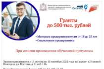Молодых и социальных предпринимателей Нижегородской области приглашают к участию в грантовом конкурсе