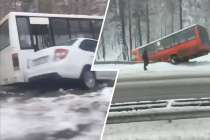 Снегопад не щадит: два автобуса улетели в кювет в Нижегородской области